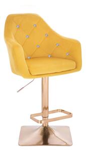 LuxuryForm Barová stolička ROMA VELUR na zlatej hranatej podstave - žltá