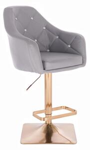 LuxuryForm Barová stolička ROMA na zlatej hranatej podstave - šedá