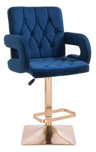 LuxuryForm Barová stolička BOSTON VELUR na zlatej hranatej podstave - modrá