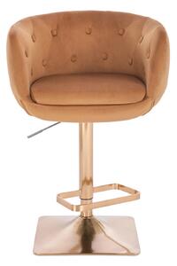 LuxuryForm Barová stolička MONTANA VELUR na zlatej hranatej podstave - hnedá
