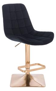 LuxuryForm Barová stolička PARIS VELUR na zlatej hranatej podstave - čierna