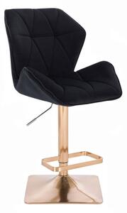 LuxuryForm Barová stolička MILANO MAX VELUR na zlatej hranatej podstave - čierna