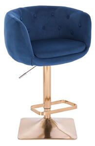 LuxuryForm Barová stolička MONTANA VELUR na zlatej hranatej podstave - modrá