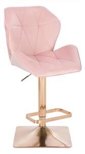 LuxuryForm Barová stolička MILANO MAX VELUR na zlatej hranatej podstave - svetlo ružová