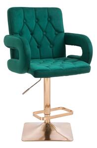 LuxuryForm DESIGN Barová stolička BOSTON VELUR na zlatej hranatej podstave - zelená