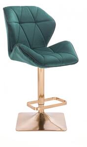 LuxuryForm Barová stolička MILANO MAX VELUR na zlatej hranatej podstave - zelená