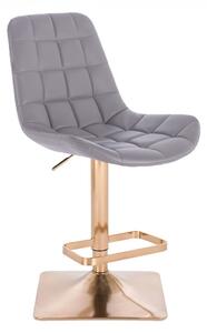 LuxuryForm Barová stolička PARIS na zlatej hranatej podstave - šedá