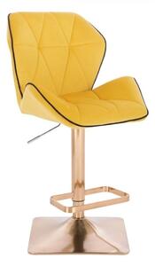 LuxuryForm Barová stolička MILANO MAX VELUR na zlatej hranatej podstave - žltá
