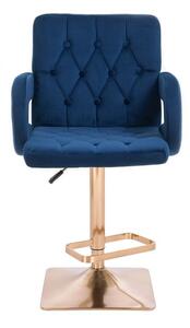 LuxuryForm Barová stolička BOSTON VELUR na zlatej hranatej podstave - modrá