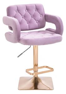 LuxuryForm Barová stolička ADRIA VELUR na zlatej hranatej podstave - levanduľa