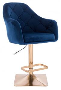 LuxuryForm Barová stolička ANDORA VELUR na zlatej hranatej podstave - modrá