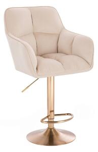LuxuryForm Barová stolička AMALFI VELUR na zlatom tanieri - krémová