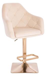 LuxuryForm Barová stolička ANDORA VELUR na zlatej hranatej podstave - krémová
