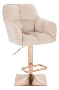 LuxuryForm Barová stolička AMALFI VELUR na zlatej hranatej podstave - krémová