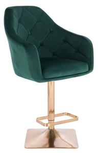 LuxuryForm Barová stolička ANDORA VELUR na zlatej hranatej podstave - zelená