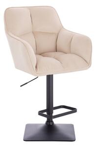 LuxuryForm Barová stolička AMALFI VELUR na čiernej hranatej podstave - krémová
