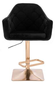 LuxuryForm Barová stolička ANDORA VELUR na zlatej hranatej podstave - čierna