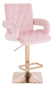 LuxuryForm Barová stolička BOSTON VELUR na zlatej hranatej podstave - svetlo ružová