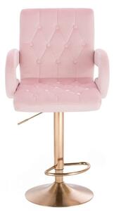 LuxuryForm Barová stolička BOSTON VELUR na zlatom tanieri - svetlo ružová