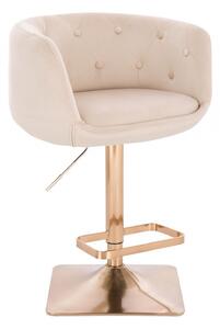 LuxuryForm Barová stolička MONTANA VELUR na zlatej hranatej podstave - krémová
