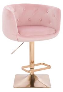 LuxuryForm Barová stolička MONTANA VELUR na zlatej hranatej podstave - ružová
