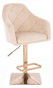 LuxuryForm Barová stolička ROMA VELUR na zlatej hranatej podstave - krémová