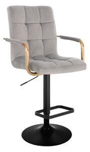 LuxuryForm Barová stolička VERONA GOLD VELUR na čiernom tanieri - svetlo šedá
