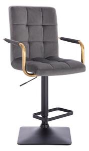 LuxuryForm Barová stolička VERONA GOLD VELUR na čiernej hranatej základni - tmavo šedá