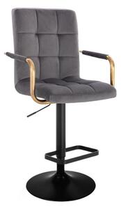 LuxuryForm Barová stolička VERONA GOLD VELUR na čiernom tanieri - tmavo šedá