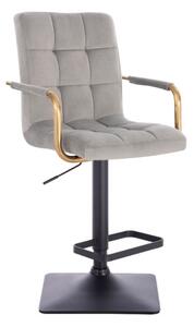 LuxuryForm Barová stolička VERONA GOLD VELUR na čiernej hranatej základni - svetlo šedá