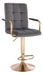 LuxuryForm Barová stolička VERONA GOLD VELUR na zlatom tanieri - tmavo šedá