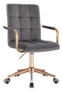 LuxuryForm DESIGN Stolička VERONA GOLD VELUR na zlatej podstave s kolieskami - tmavo šedá