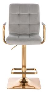 LuxuryForm Barová stolička VERONA GOLD VELUR na zlatej hranatej podstave - svetlo šedá