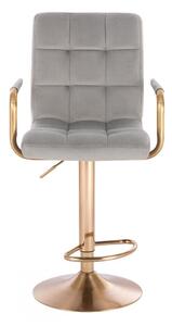 LuxuryForm Barová stolička VERONA GOLD VELUR na zlatom tanieri - svetlo šedá
