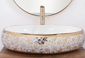 Rea Melania Meryl umývadlo, 60 x 41 cm, biela-zlatý vzor, REA-U5054