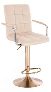 LuxuryForm Barová stolička VERONA VELUR na zlatom tanieri - krémová