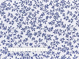 Bavlnená látka/plátno Sandra SA-251 Modré popínavé lístky na bielom - šírka 140 cm