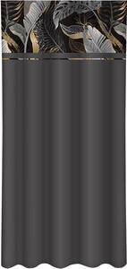 Jednoduchý tmavosivý záves s potlačou sivých a zlatých listov Šírka: 160 cm | Dĺžka: 250 cm
