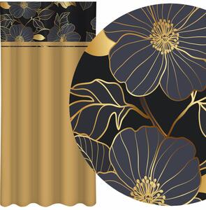 Klasický karamelovo-hnedý záves s potlačou zlatých kvetov Šírka: 160 cm | Dĺžka: 270 cm