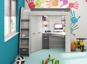 WIP Detská rohová vyvýšená posteľ ANTRESOLA Farba: Craft biely / grafit, ľavý