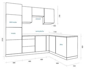 Rohová kuchyňa Lisse pravý roh 255x170 cm (biela lesklá)