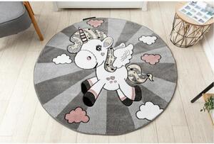 Detský kusový koberec Jednorožec sivý kruh 160cm