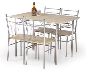 Jedálenský set Faust - Stôl + 4 stoličky (dub sonoma, strieborná)