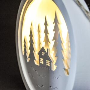 Solight Solight LED dekorácie závesná, les a chatka, biela, 2x AAA