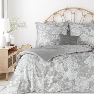 EUROFIRANY Bavlnená makosaténová posteľná súprava s kvetinovou potlačou 160 cm x 200 cm svetlosivá makosatén 100% bavlna