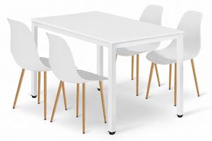 Jedálenský set: TESSA 120×60 cm biely/biely + 4x WAT stoličky biele/prírodné nohy