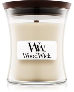 Woodwick Linen vonná sviečka s dreveným knotom 85 g