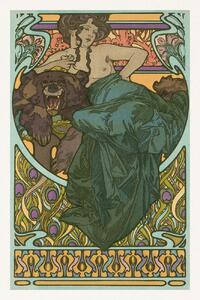 Umelecká tlač Lady & Bear (Vintage Art Nouveau Beaitufl Portait) - Alfons / Alphonse Mucha, (26.7 x 40 cm)