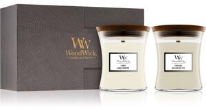 Woodwick Fireside & Linen darčeková sada (gift box) s dreveným knotom