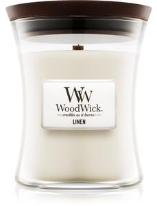 Woodwick Linen vonná sviečka s dreveným knotom 275 g